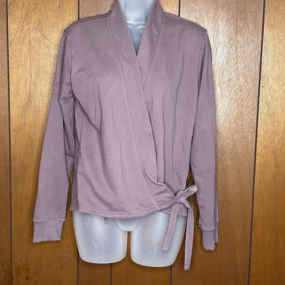 Athleta Wrap Sweatshirt Women XXS Purple Tie Front Yoga Minimalist Athleisure - Picture 1 of 16